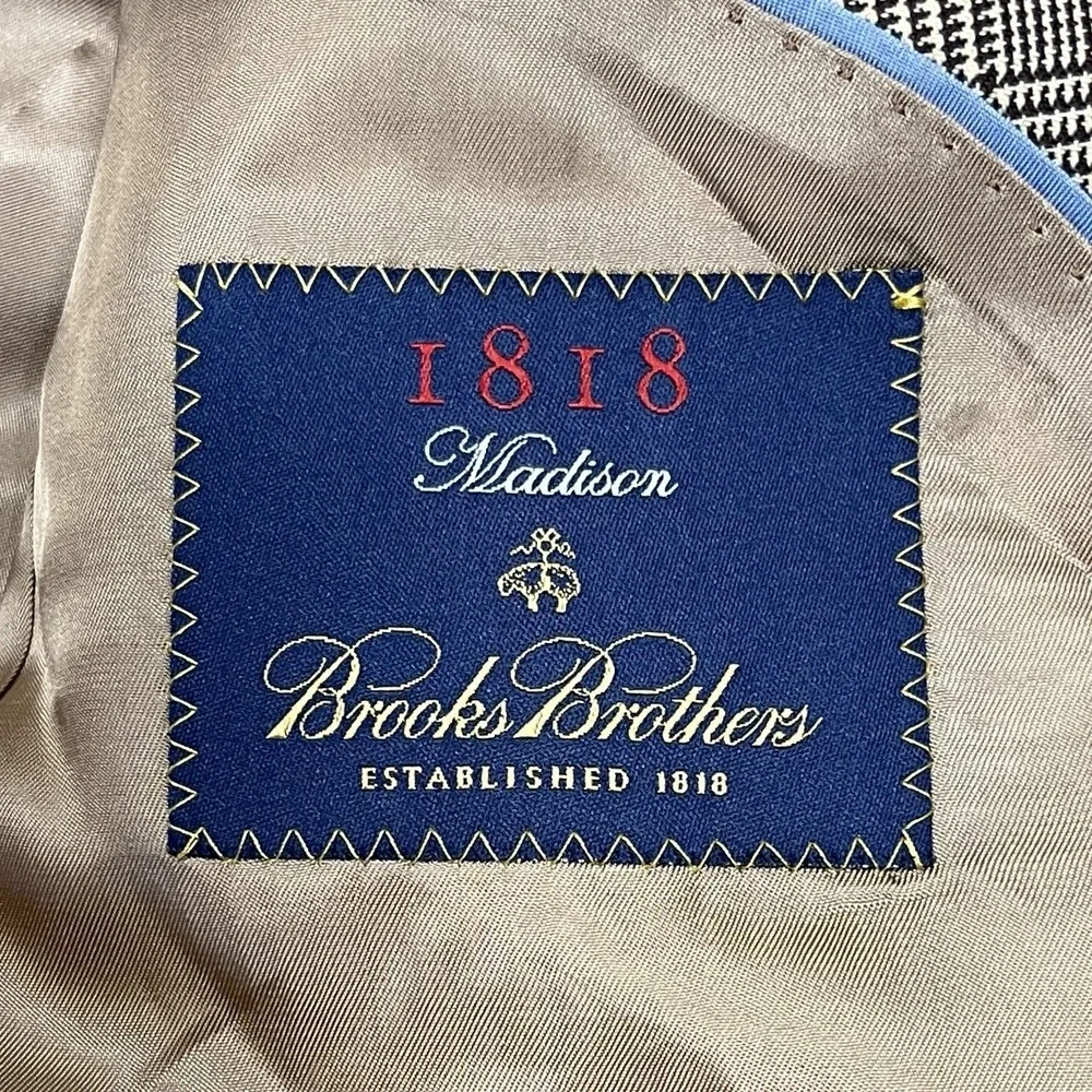 Brooks Brothers 1818 Madison Wool Sport Coat 39L Tan Glen Check Blazer Jacket